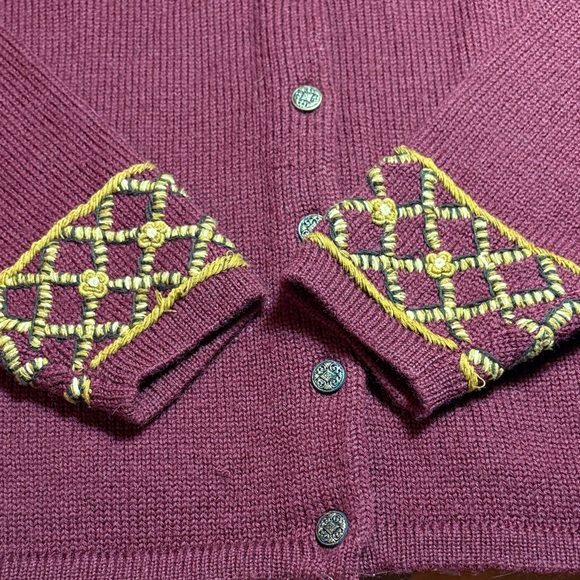 Herman Geist Hand Embroidered 100% Wool Cardigan Bronze Buttons Size:M - Picture 5 of 11